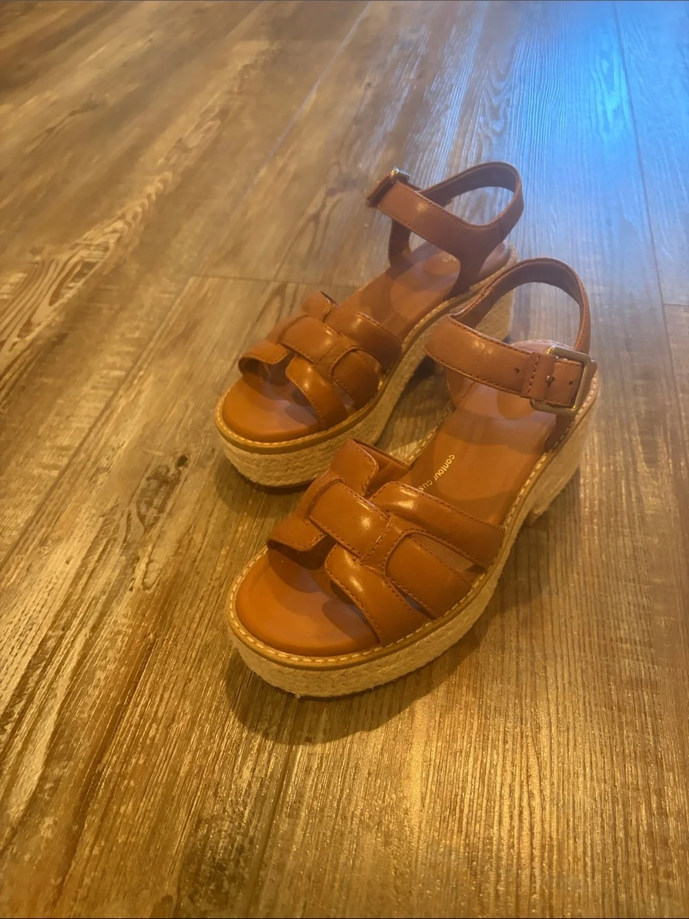 Clarks Tan Leather Platform Espadrille Sandals